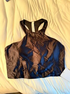 Lululemon Black Satin High Neck Racerback Sports Bra